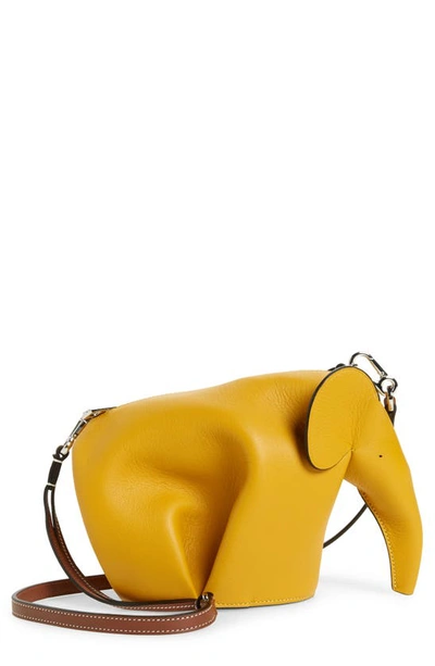Shop Loewe Mini Elephant Leather Crossbody Bag In Narcisus Yellow/ Pecan