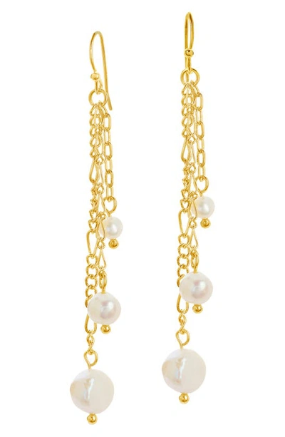 Shop Sterling Forever Pearl & Chain Link Linear Drop Earrings In Gold