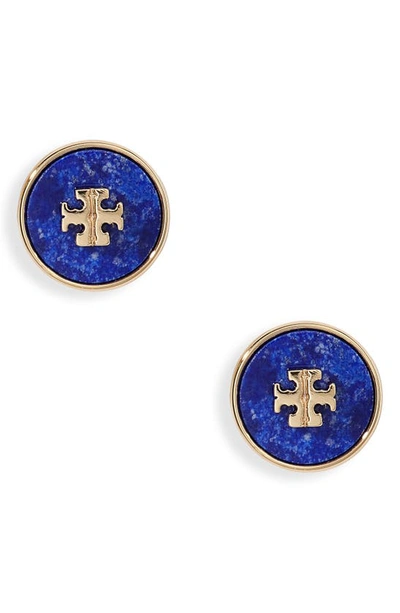 Shop Tory Burch Kira Semiprecious Stone Stud Earrings In Tory Gold / Lapis