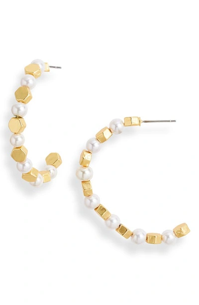 Shop Karine Sultan Imitation Pearl Beaded Hoops In Gold
