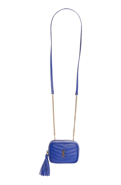 Shop Saint Laurent Baby Lou Quilted Leather Micro Crossbody Bag In Saphir Bleu