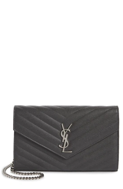 Shop Saint Laurent Monogramme Quilted Leather Wallet On A Chain In 1112 Storm