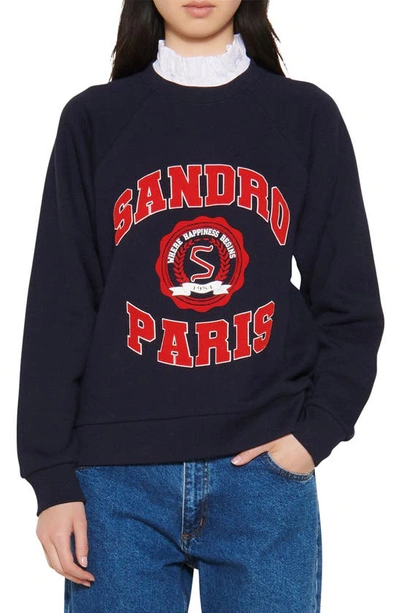 Shop Sandro Graphic Sweatshirt In Navy