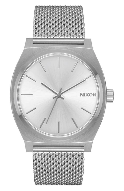 Shop Nixon The Time Teller Milanese Mesh Strap Watch, 37mm In Silver
