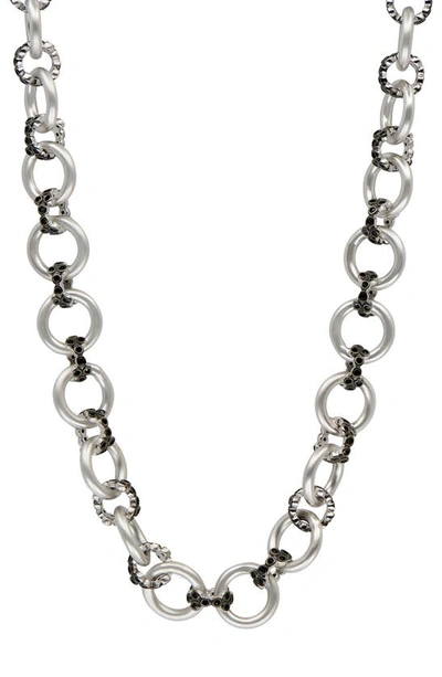 Shop Freida Rothman Fleur Bloom Chunky Link Necklace In Silver/ Black