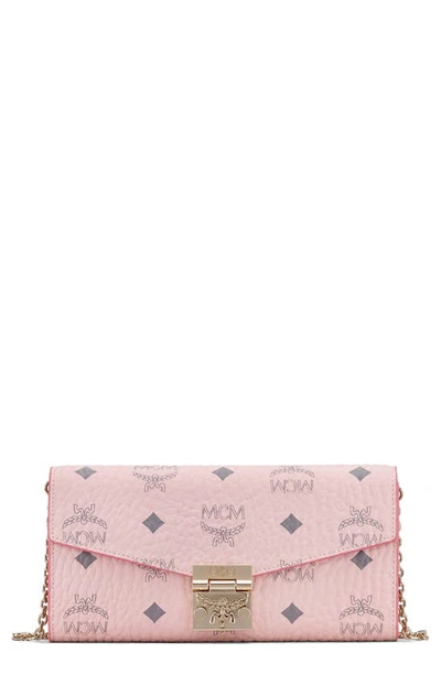 Shop Mcm Coated Canvas Wallet On A Chain In Powder Pink
