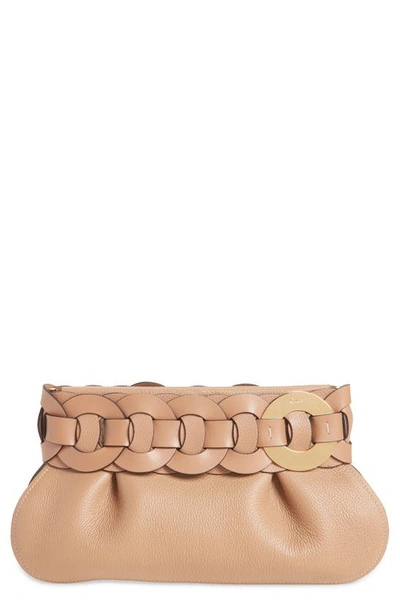 Shop Chloé Darryl Leather Clutch In Cement Brown