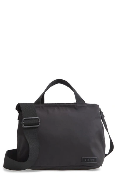 Shop Ganni Tech Fabric Crossbody Bag In Black