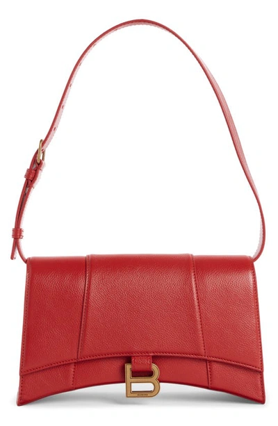 Shop Balenciaga Small Hourglass Sling Leather Shoulder Bag In Medium Red