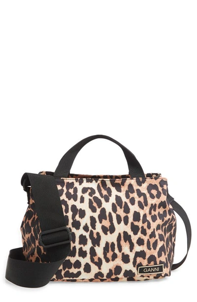 Shop Ganni Tech Fabric Crossbody Bag In Leopard