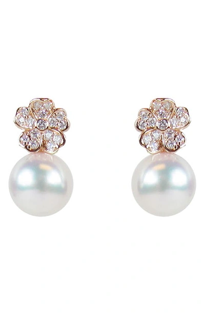 Shop Mikimoto Akoya Cultured Pearl & Diamond Flower Earrings In Rose Gold