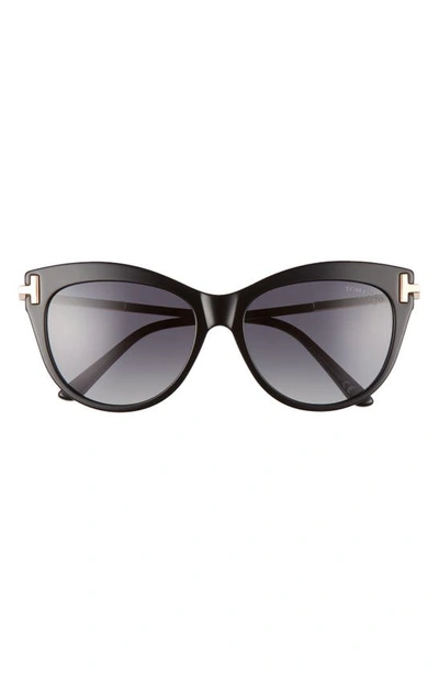 Shop Tom Ford Kira 56mm Polarized Cat Eye Sunglasses In Black/ Rose Gold/ Smoke Grad
