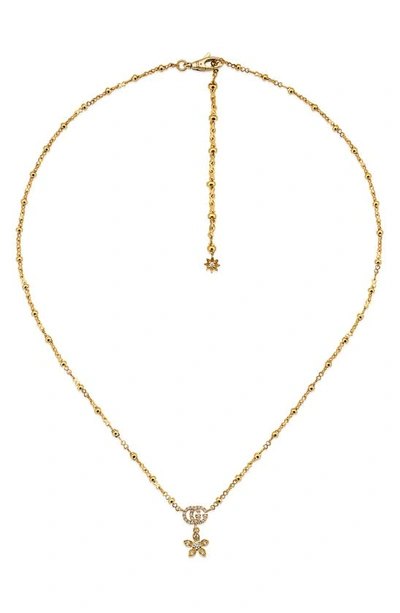 Shop Gucci Flora Double-g Diamond & 18k Gold Necklace In Yellow Gold