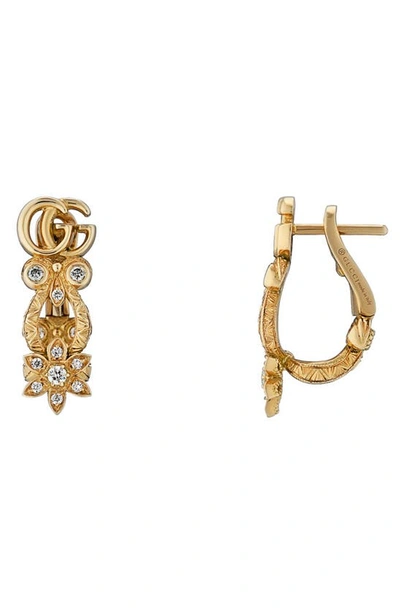 Shop Gucci Flora Diamond & 18k Gold Earrings In Yellow Gold