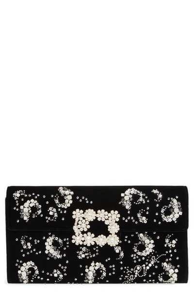 Shop Roger Vivier Crystal Embellished Velvet Crossbody Bag In Nero