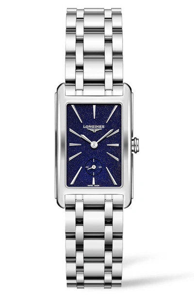 Shop Longines Dolcevita Glitter Dial Bracelet Watch, 23mm X 37mm In Silver/ Blue