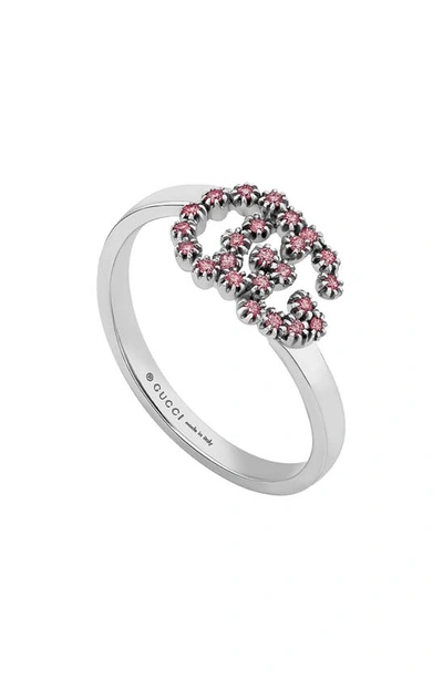 Shop Gucci Running G Pink Topaz Ring In White Gold