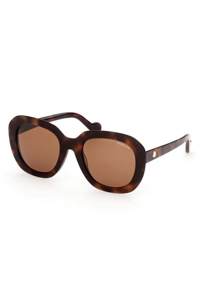 Shop Moncler Core 52mm Round Sunglasses In Classic Havana/ Brown