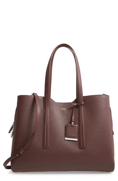 Shop Hugo Boss Taylor Business Leather Tote In Dark Red