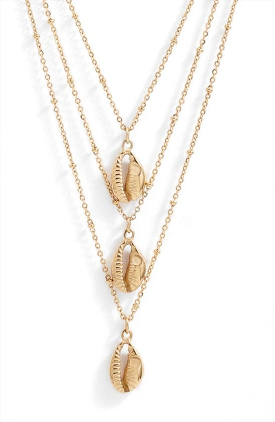 Shop Knotty Triple Layered Shell Pendant Necklace In Gold
