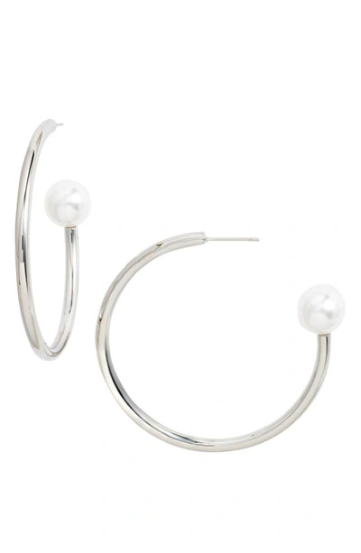Shop Knotty Pearly End Hoop Earrings In Rhodium