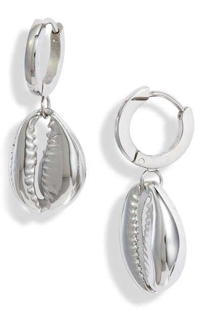 Shop Knotty Shell Huggie Earrings In Rhodium
