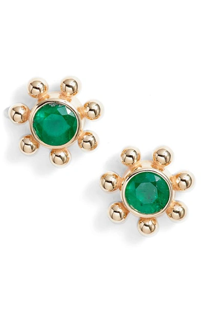Shop Anzie Dew Drop Marine Emerald & 14k Gold Stud Earrings In Yellow Gold/ Emerald