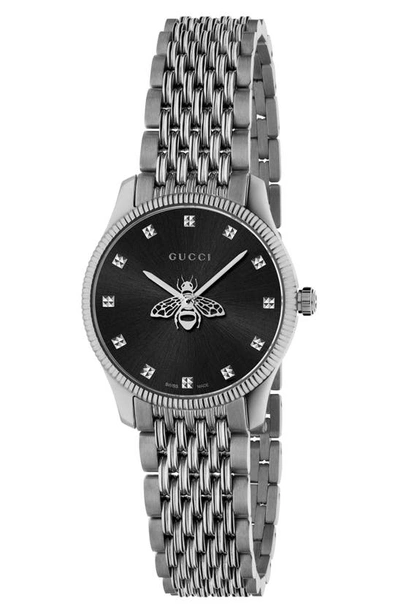 Shop Gucci G-timeless Bee Bracelet Watch, 29mm In Silver/ Black