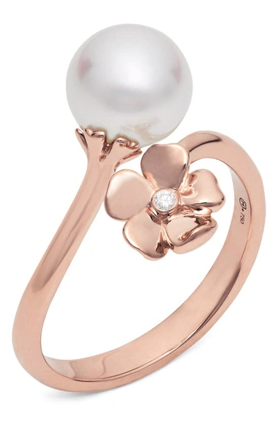 Shop Mikimoto Cultured Pearl & Diamond Bypass Ring In Rose Gold