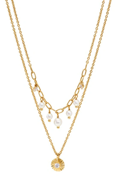 Shop Ajoa Layered Imitation Pearl Pendant Necklace In Gold