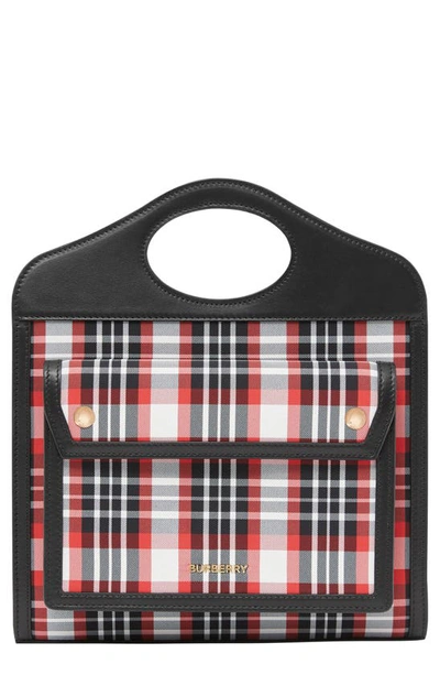 Shop Burberry Mini Tartan Nylon & Leather Pocket Bag In Red/ White