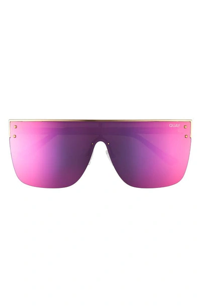 Shop Quay Blocked 150mm Shield Sunglasses In Gold/ Pink Blue Gradient