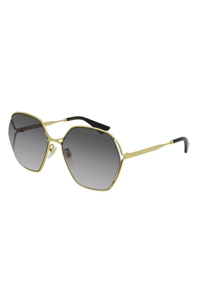 Shop Gucci 63mm Oversize Hexagonal Sunglasses In Gold/ Grey Gradient