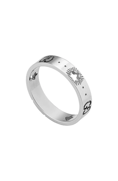 Shop Gucci Icon 18k Gold Star Detail Ring In White Gold