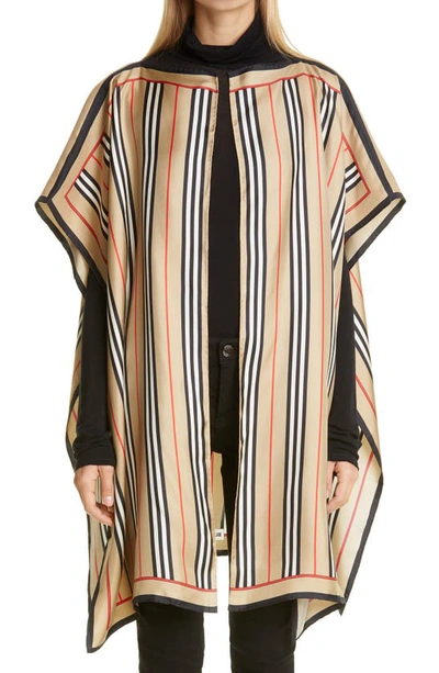 Shop Burberry Icon Stripe Silk Twill Cape In Archive Beige