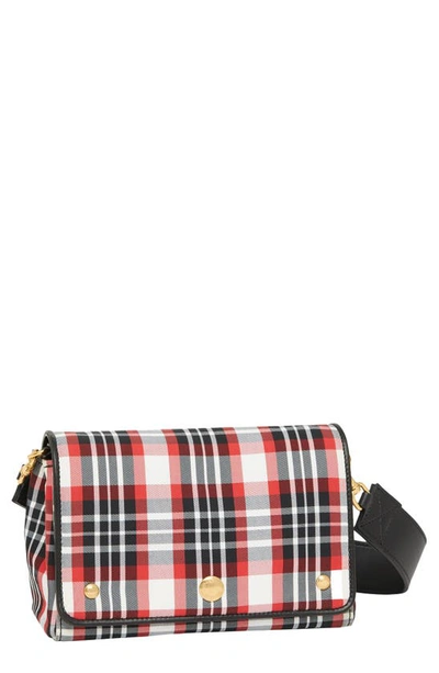 Shop Burberry Hackberry Tartan Nylon Crossbody Bag In Red/ Black/ White