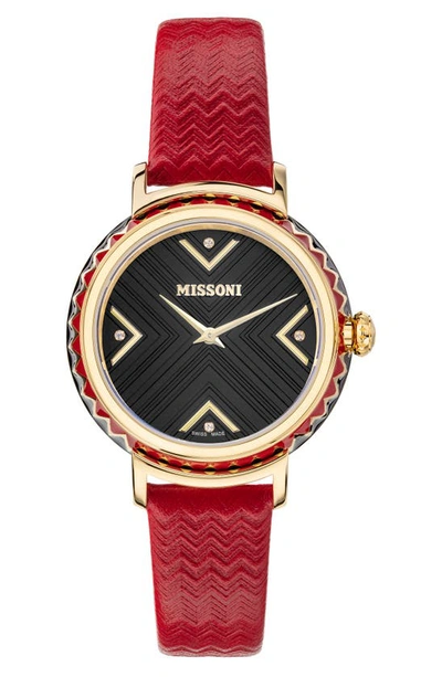 Shop Missoni Chevron Joy Leather Strap Watch, 37mm In Yellow Gold / Black