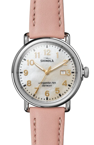 Shop Shinola Runwell Leather Strap Watch, 41mm In Nude/ White/ Silver
