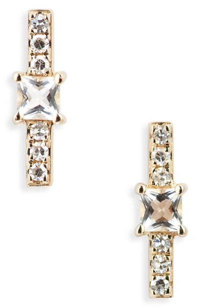 Shop Ef Collection Princess Diamond Bar Stud Earrings In White Quartz/ Yellow Gold