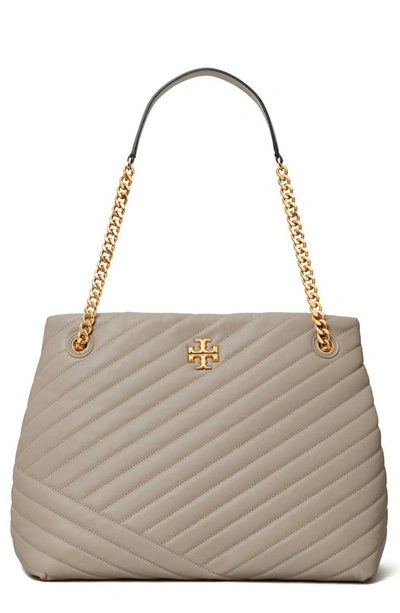 Shop Tory Burch Kira Chevron Quilted Leather Tote In Gray Heron