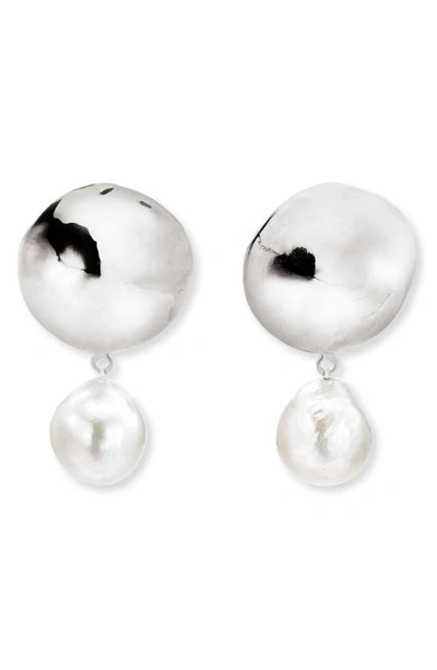 Shop Agmes Stella Small Baroque Pearl Earrings In Sterling Silver