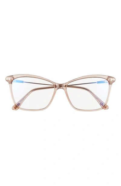 Shop Tom Ford 56mm Cat Eye Blue Light Blocking Glasses In Rose Champagne/ Rose Gold