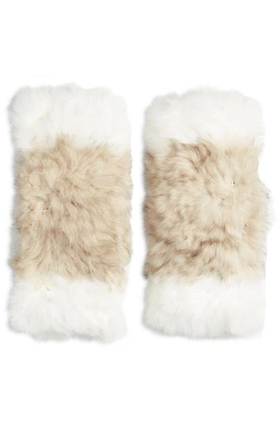 Shop La Fiorentina Genuine Rabbit Fur Fingerless Mittens In Camel/ White
