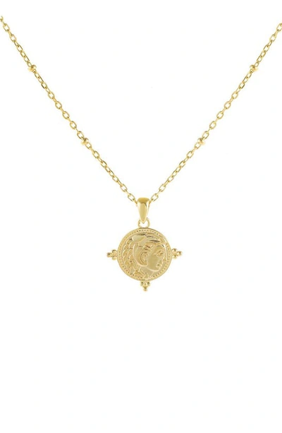 Shop Adinas Jewels Beaded Coin Pendant Necklace In Gold