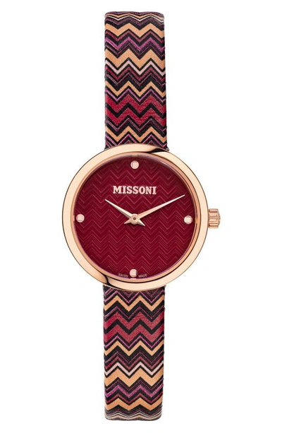 Shop Missoni M1 Joyful Chevron Leather Strap Watch, 29mm In Rose Gold / Red