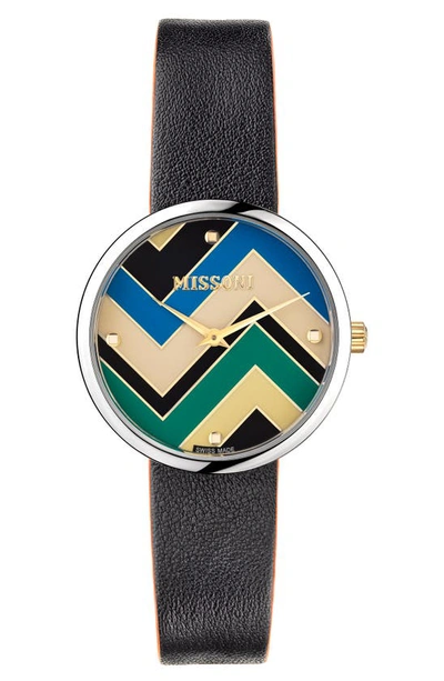 Shop Missoni M1 Joyful Chevron Dial Leather Strap Watch, 34mm In Stainless Steel / Multicolor