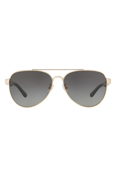 Shop Tory Burch 55mm Pilot Aviator Sunglasses In Gold/ Grey Gradient