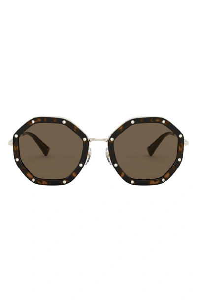 Shop Valentino Rock Stud Glam 55mm Sunglasses In Pale Gold/ Brown