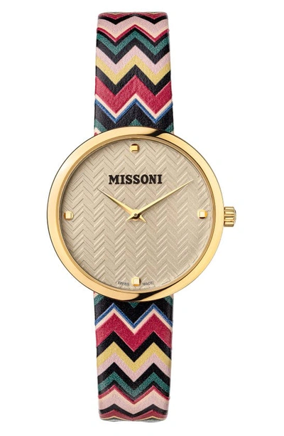 Shop Missoni Multicolor Leather Strap Watch, 34mm In Champagne / Champagne