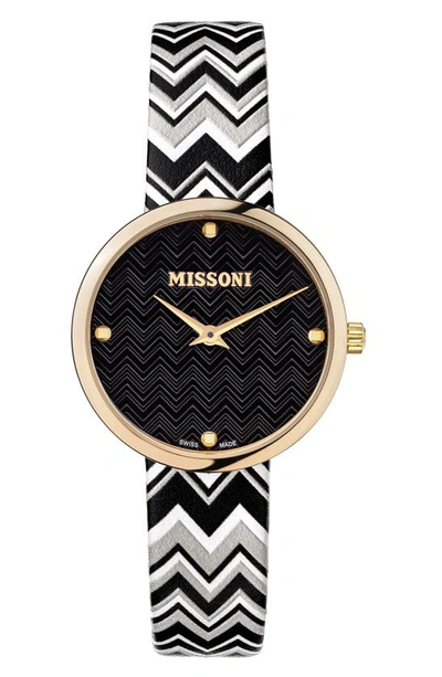 Shop Missoni Multicolor Leather Strap Watch, 34mm In Champagne / Black